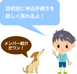 目的別に申込手続きを見れるよ